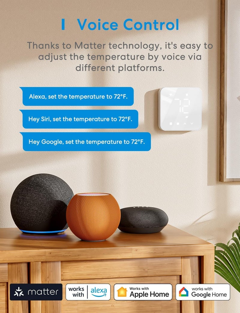 meross Smart Thermostat for Home, WiFi Thermostat Works with Matter, Alexa, Apple Home, Google Assistant, App & Voice Control, 7x24h Scheduling, Energy Saving, C-Wire Required - Image 5